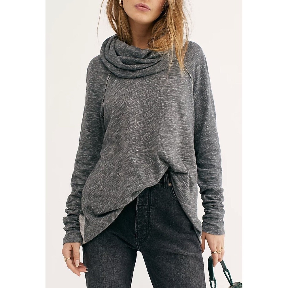 FP Beach Two Body Corps Deux Cowl Neck Space Dye Top Grey Long Sleeve Size XS/S